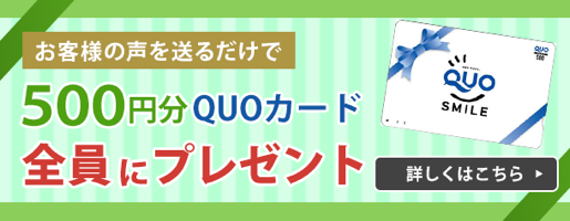 お客様の声を送った方にQUOカード500円をプレゼント！